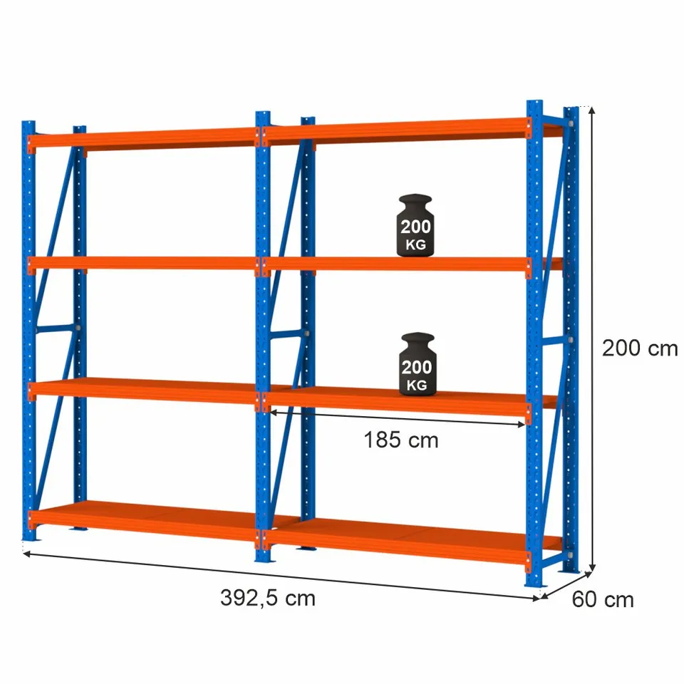 Mega-M Fortis Light H-200 L-392,5 P-60 scaffale 8 ripiani