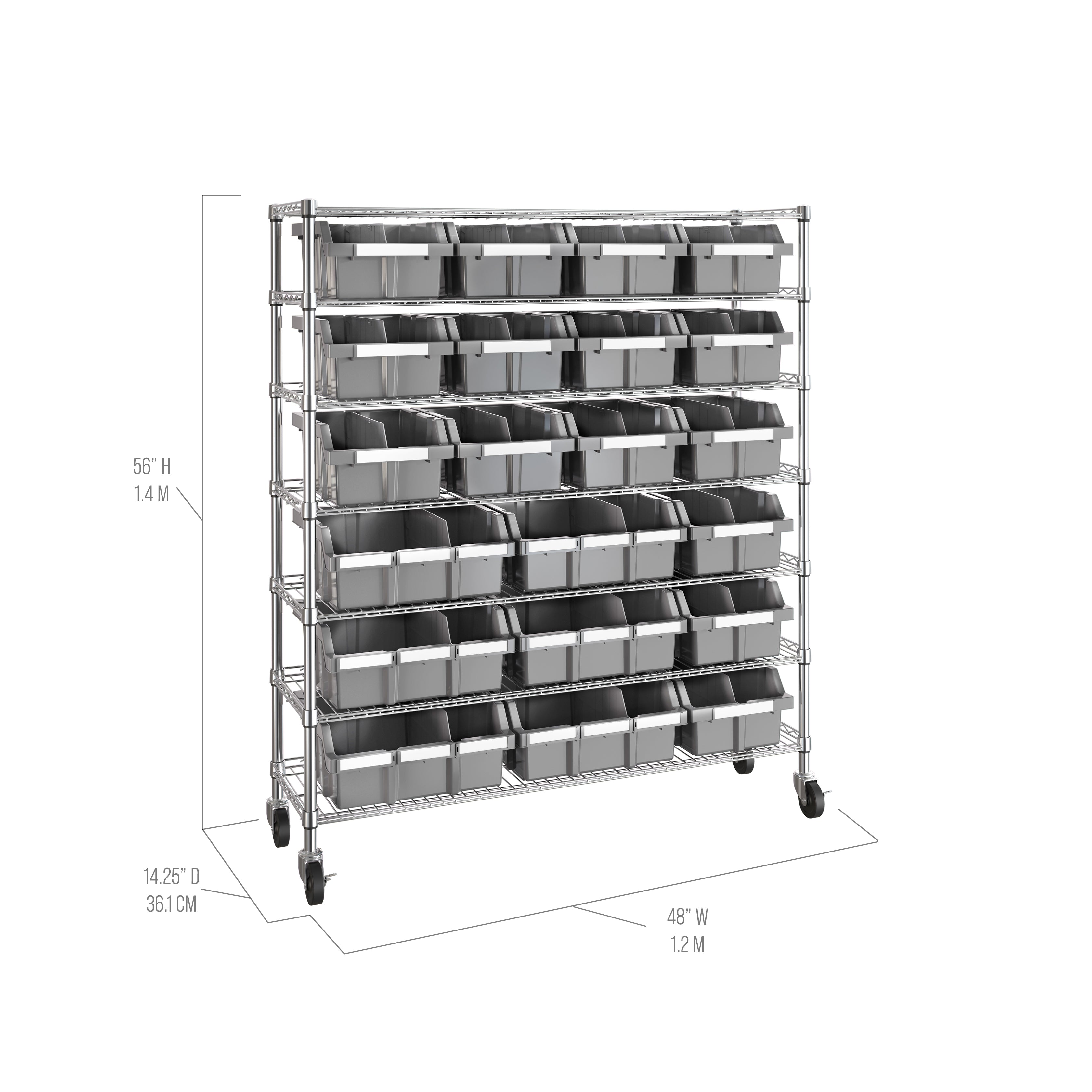 Seville Classics scaffale 7 ripiani 21 box ruote 48x14 grigio