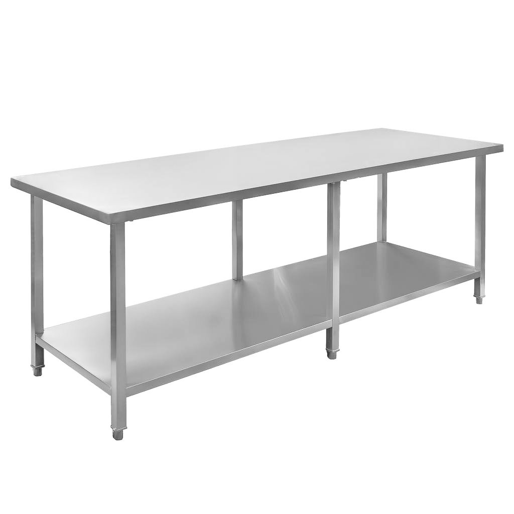 Mega-M tavolo inox 220x80x85 cm 6 gambe con ripiano