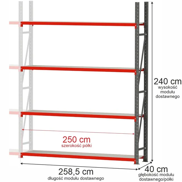 Mega-M Fortis 240x258,5x40 scaffale magazzino 4 ripiani aggiuntivo