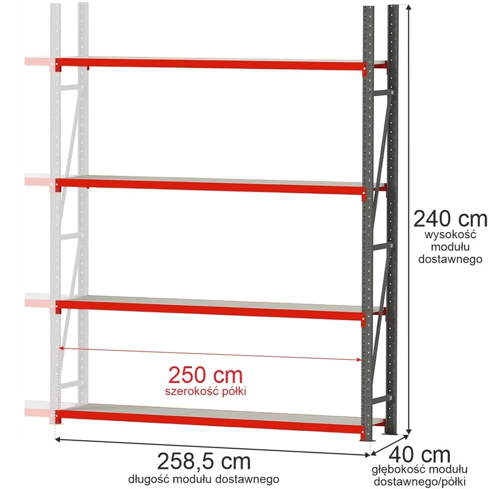 Mega-M Fortis 240x258,5x40 scaffale magazzino 4 ripiani aggiuntivo