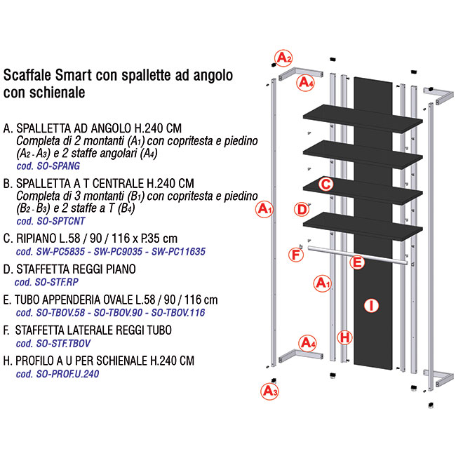 Agosistem Smooth spalletta angolare 30x30x240 cm scaffale