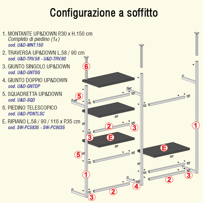 Agosistem Up&Down Piedino Telescopico 30 cm da Soffitto