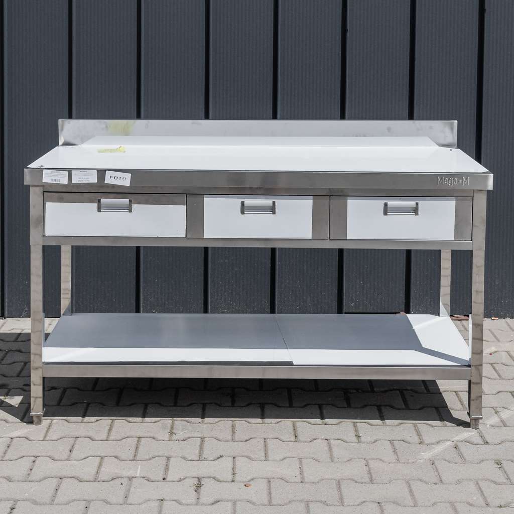 Mega-M 150x60x85 cm tavolo inox 3 cassetti revisionato