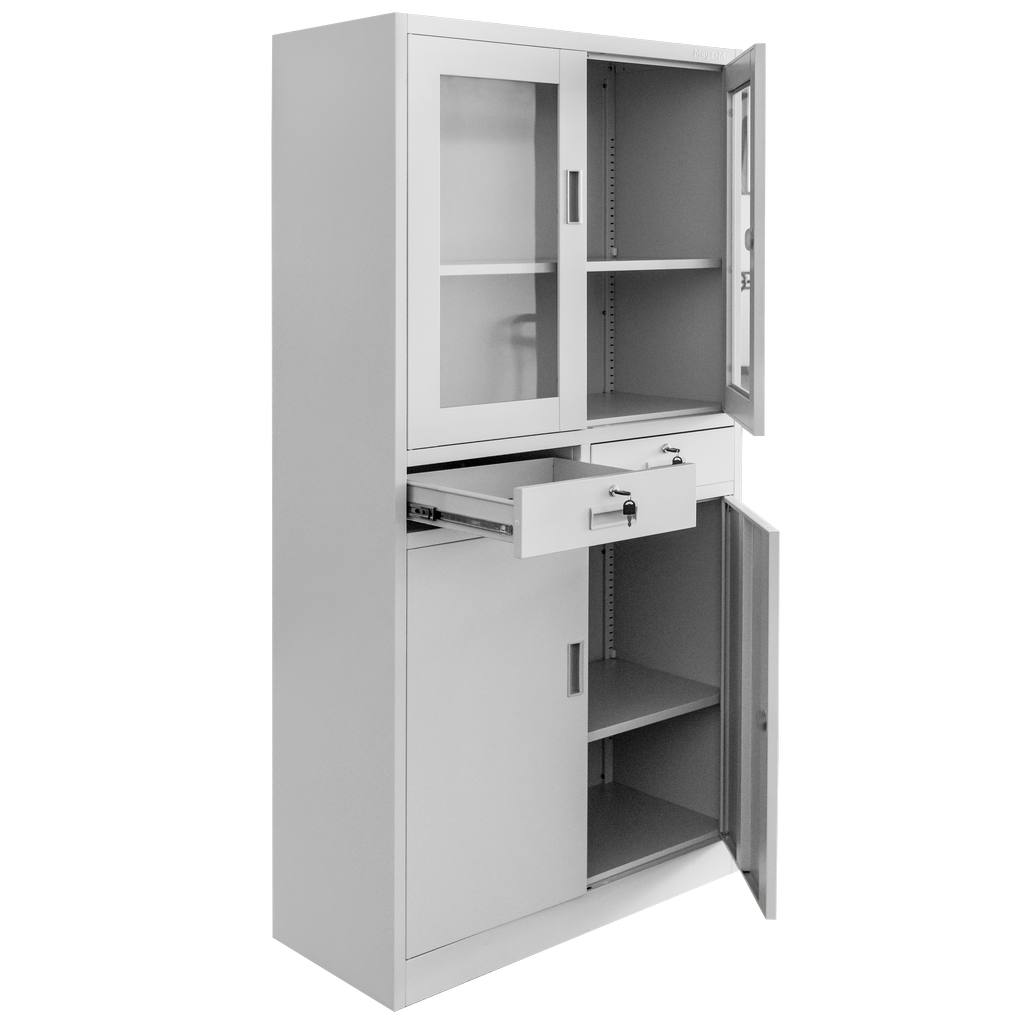 Mega-M Wenus Armadio Ufficio Metallo 90x40x185 cm Grigio Vetro 2 Cassetti