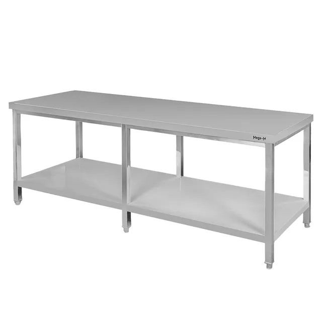 Mega-M Tavolo Inox 220x70x85 cm con Ripiano 6 Gambe