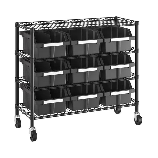 Seville Classics Scaffale Portacassette 4 Ripiani 9 Vaschette Ruote