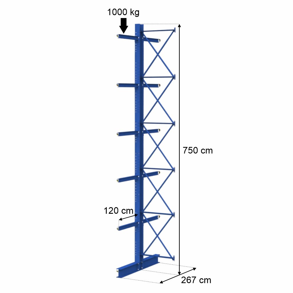 Stow 0+5 H-750 scaffale cantilever bifronte braccio 120 cm