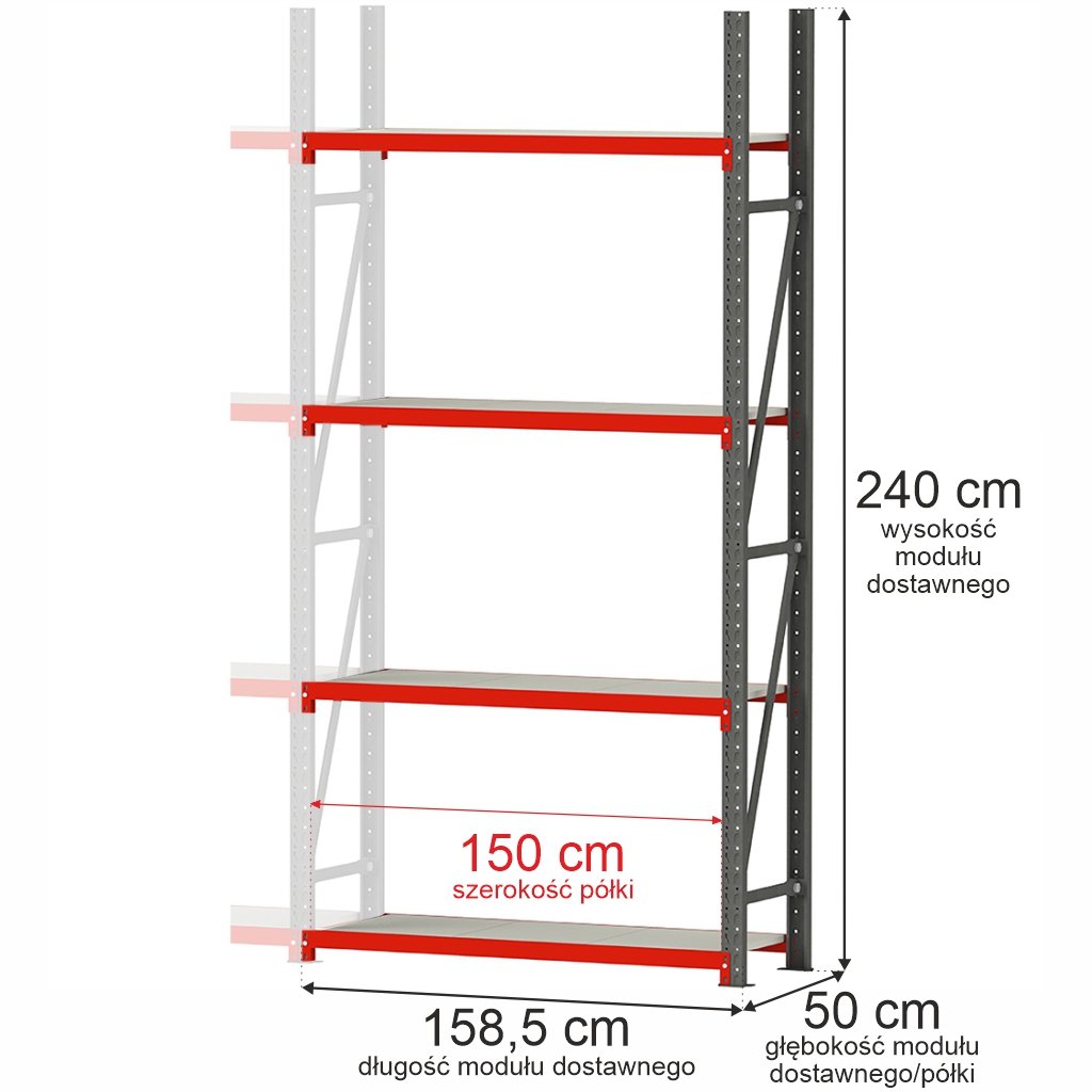 Mega-M Fortis scaffale metallo 4 ripiani 240x158,5x50 aggiuntivo