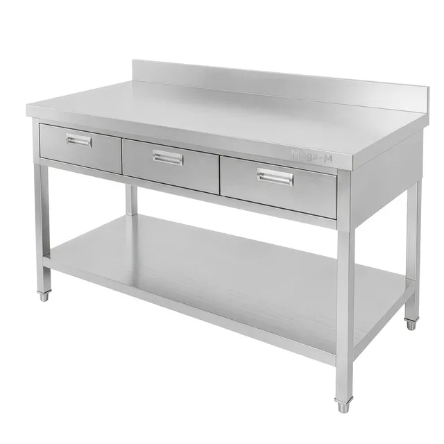 Mega-M X 120x70x85 tavolo inox parete 3 cassetti 1 ripiano