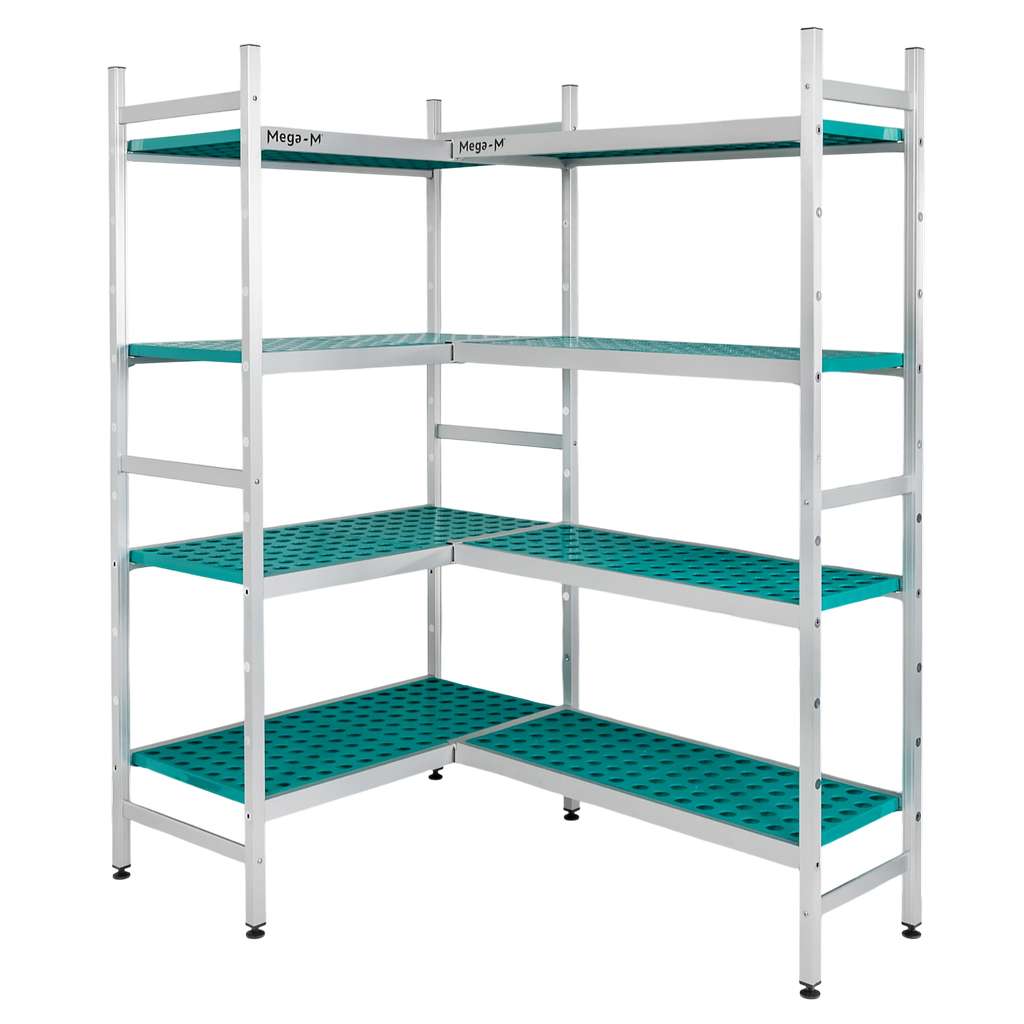 Mega-M Alufri Scaffale Angolare Alluminio 4 Ripiani PP 167x120 cm