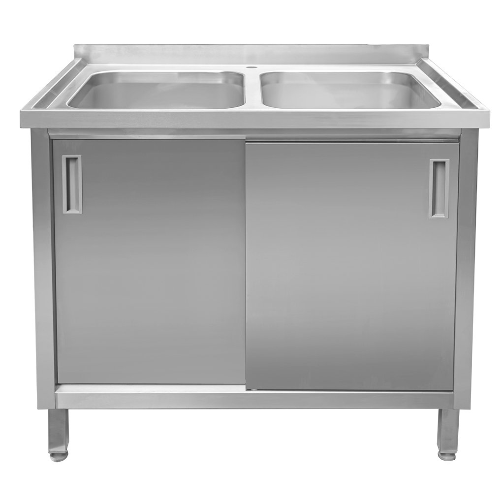 Mega-M 100x70x85 lavello gastronomico 2 vasche inox con armadio
