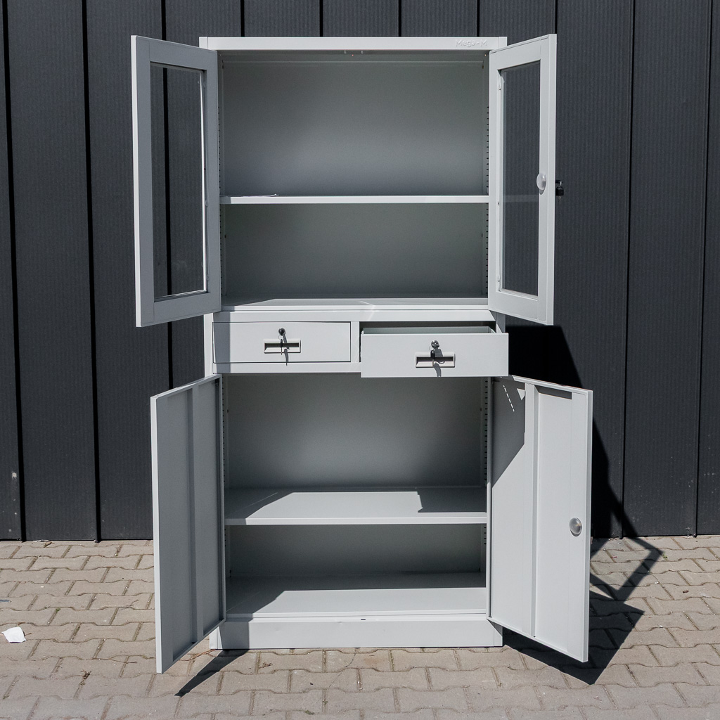 Mega-M Wenus Armadio Metallico Ufficio 90x40x185 Grigio Vetrina