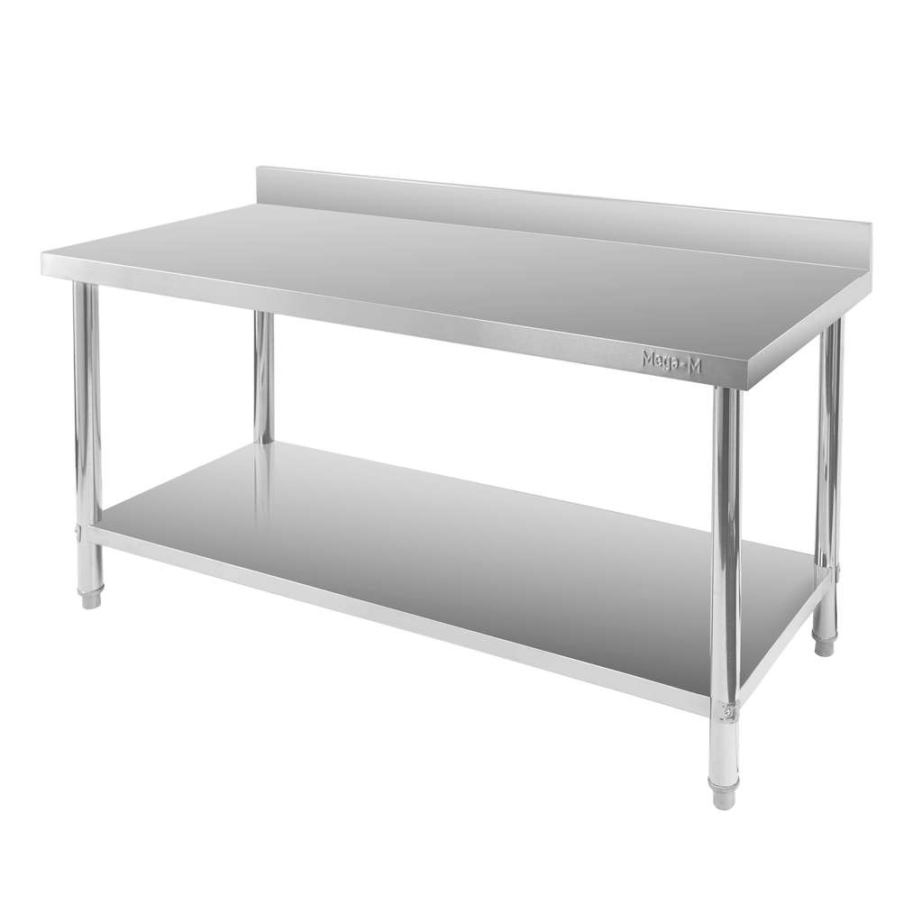 Mega-M X STANDARD tavolo inox a parete 160x60x85 cm con ripiano