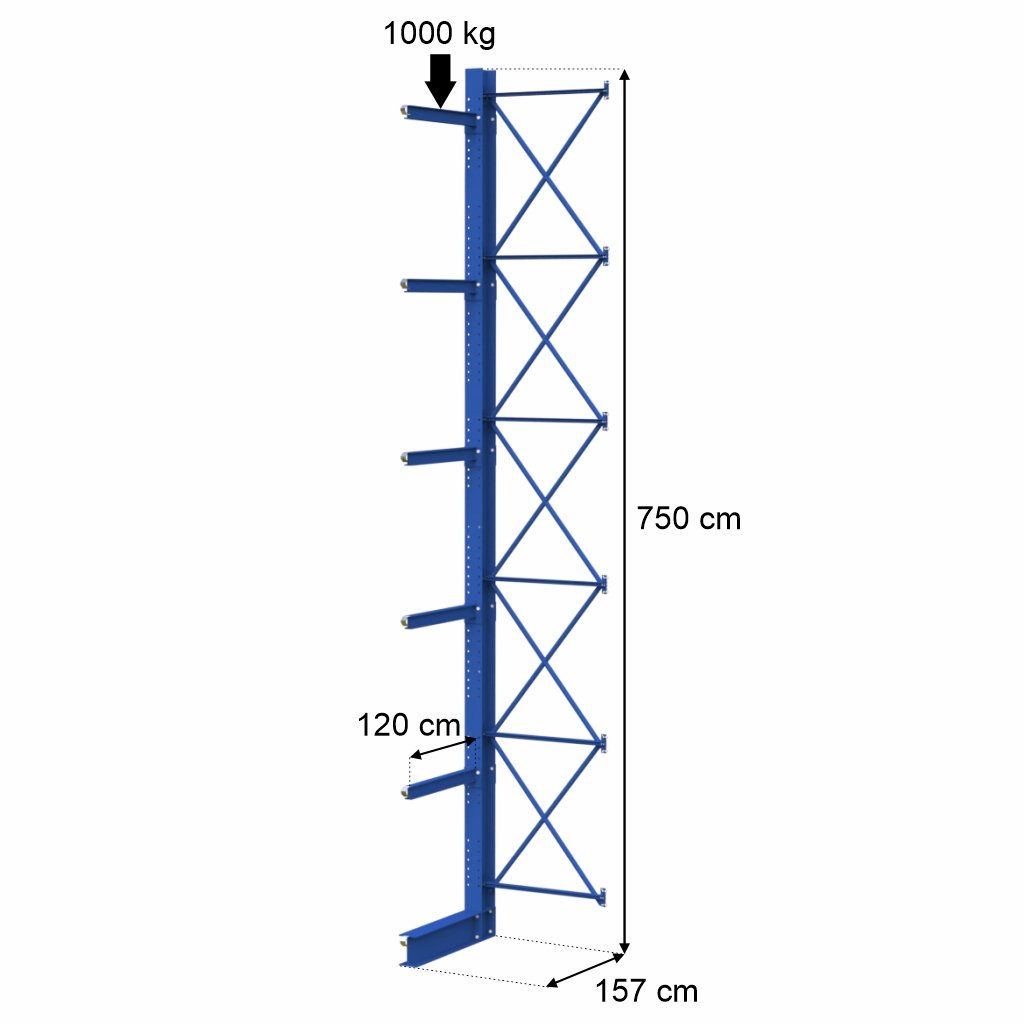 Stow 0+5 H-750 scaffale cantilever portata 1000 kg braccio