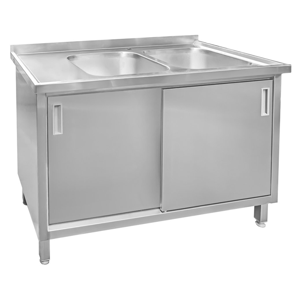 Mega-M lavello gastronomico doppia vasca con armadio 140x70 cm inox