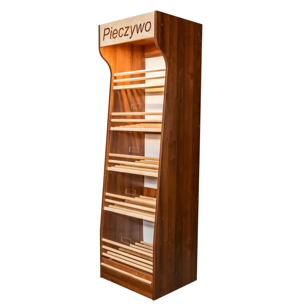Espositore pane 200x60x50 cm noce plexiglass LED 4 ripiani
