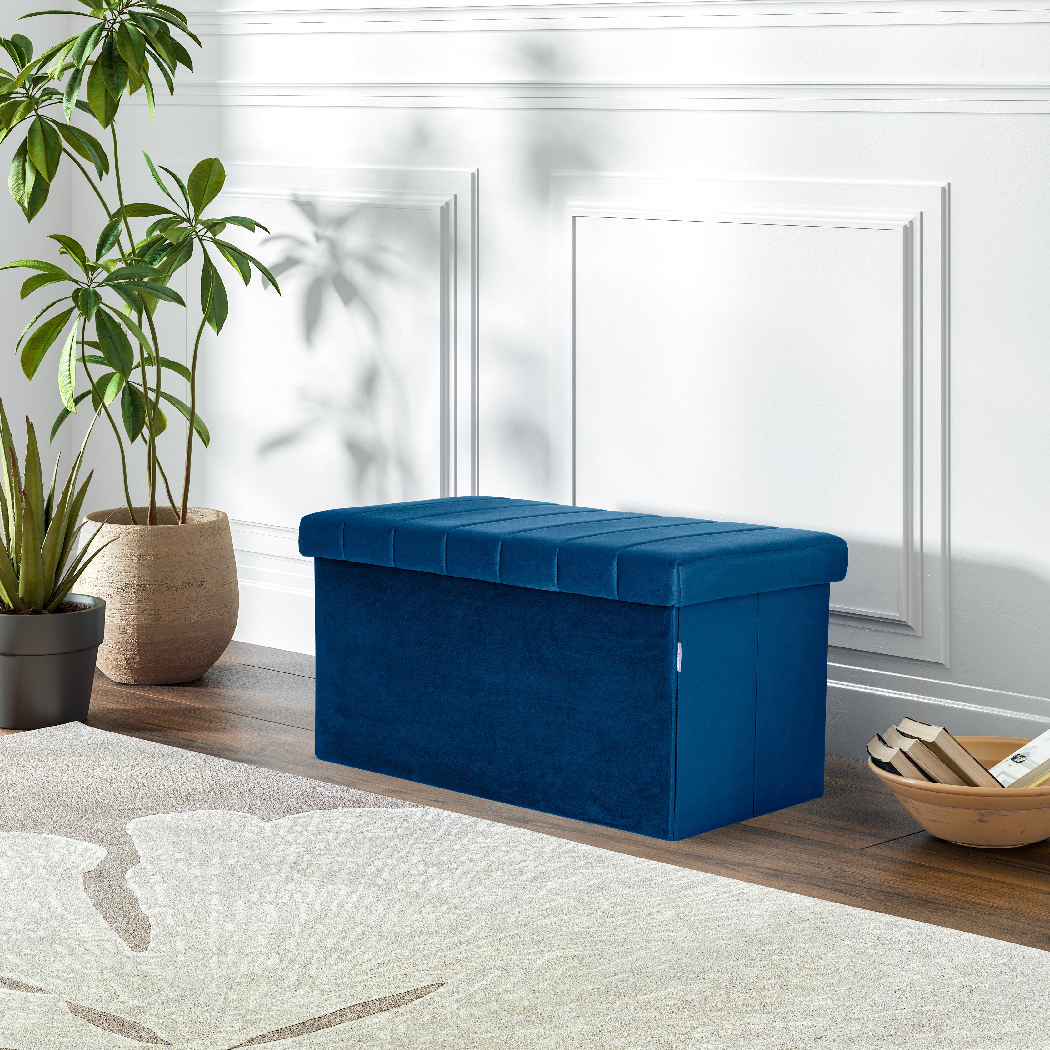 Seville Classics baule contenitore velluto blu 76 cm pieghevole
