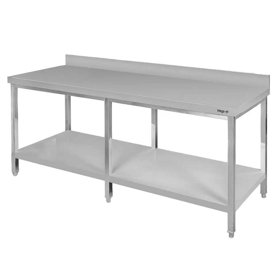 Mega-M 200x80x85 cm tavolo inox a muro con ripiano