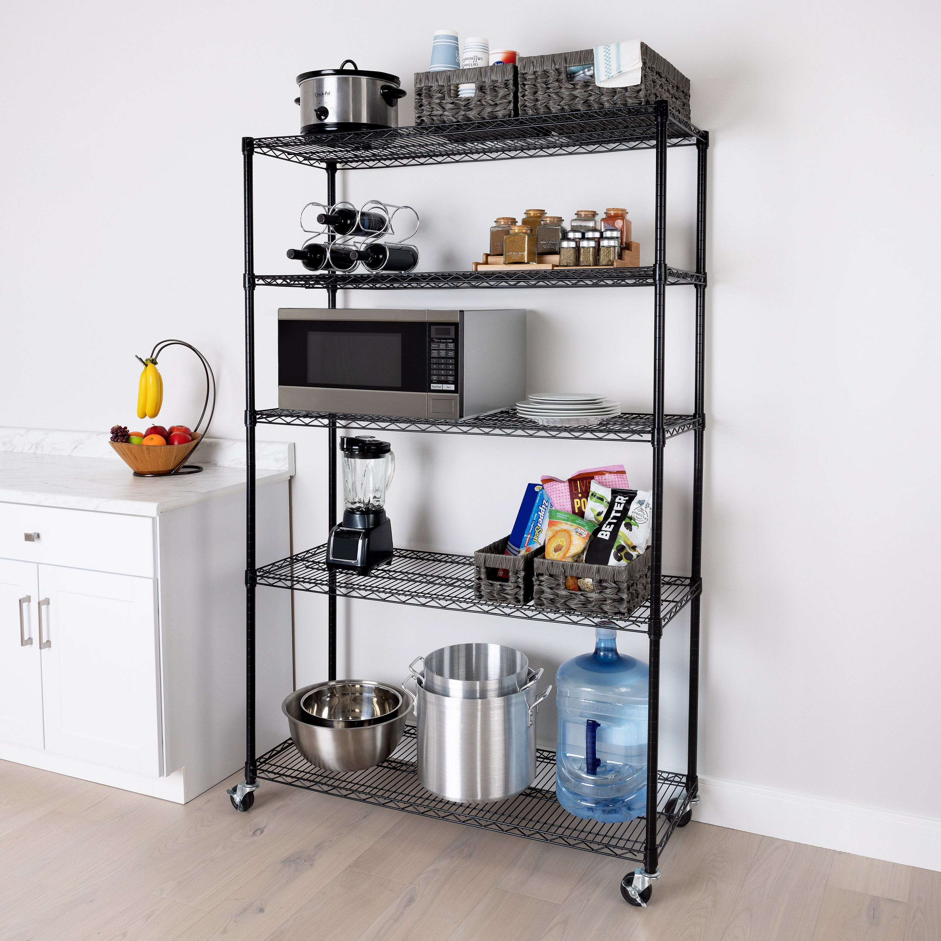 Seville Classics UltraDurable scaffale acciaio 5 ripiani nero ruote