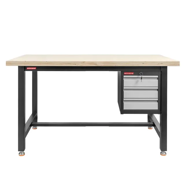 Werkberg S-150 Banco da Lavoro 150 cm Grigio 3 Cassetti