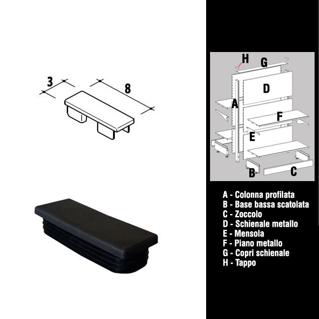 Agosistem Tappo Colonna Scaffale Nero 3x8 cm