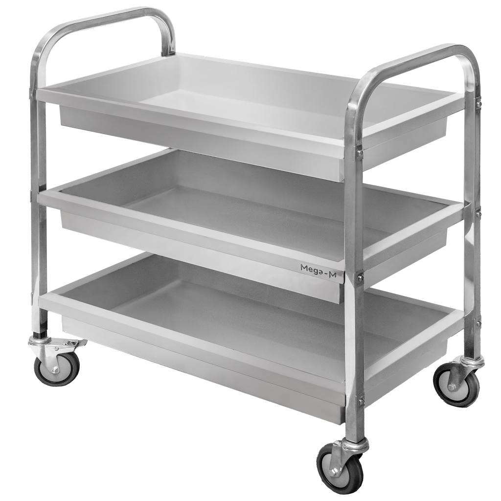 Mega-M Carrello di Servizio Inox 3 Ripiani 95x50x95 cm