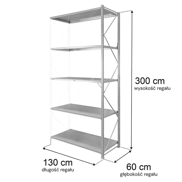 Stow Scaffale Magazzino 5 Ripiani 300x130x60 Aggiuntivo