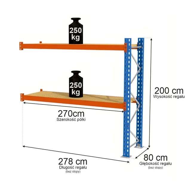 Mega-M XR Scaffale magazzino H-200 L-278 G-80 250 kg aggiuntivo