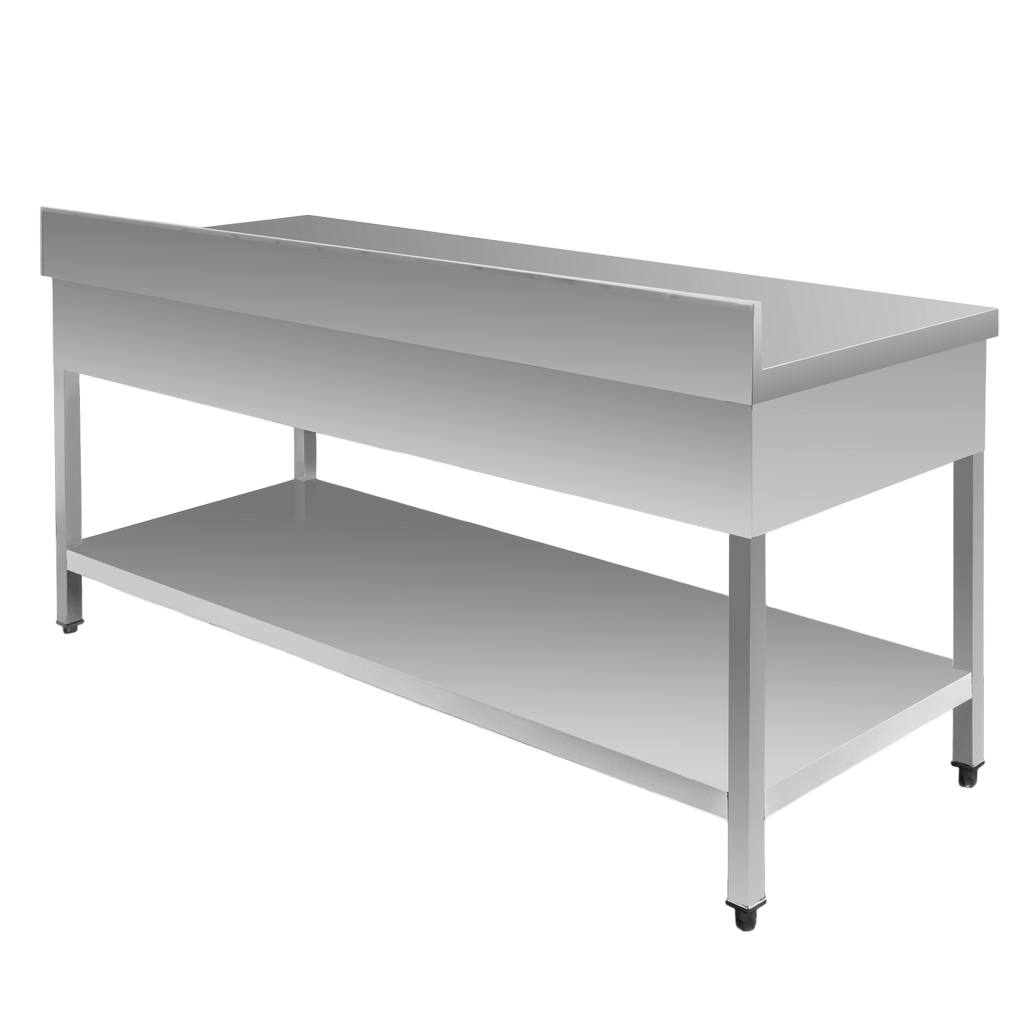 Mega-M tavolo inox 180x70x85 3 cassetti ripiano alzatina
