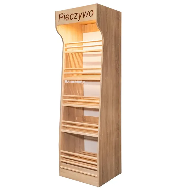 Espositore pane scaffale panetteria H-200 L-60 plexi LED rovere