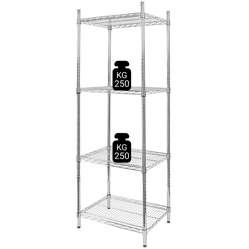 Mega-M scaffale cromato 4 ripiani 60x60x180 cm