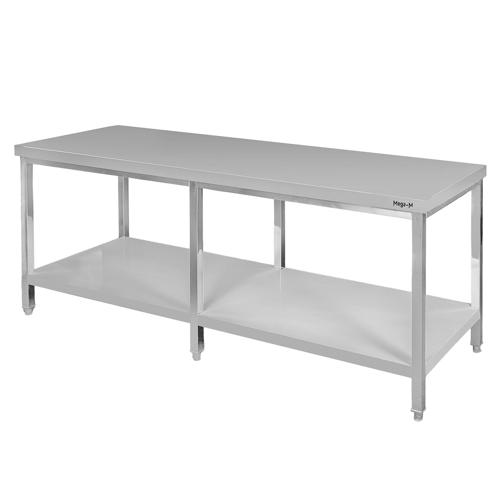 Mega-M Tavolo inox gastronomia 200x70x85 6 gambe con ripiano