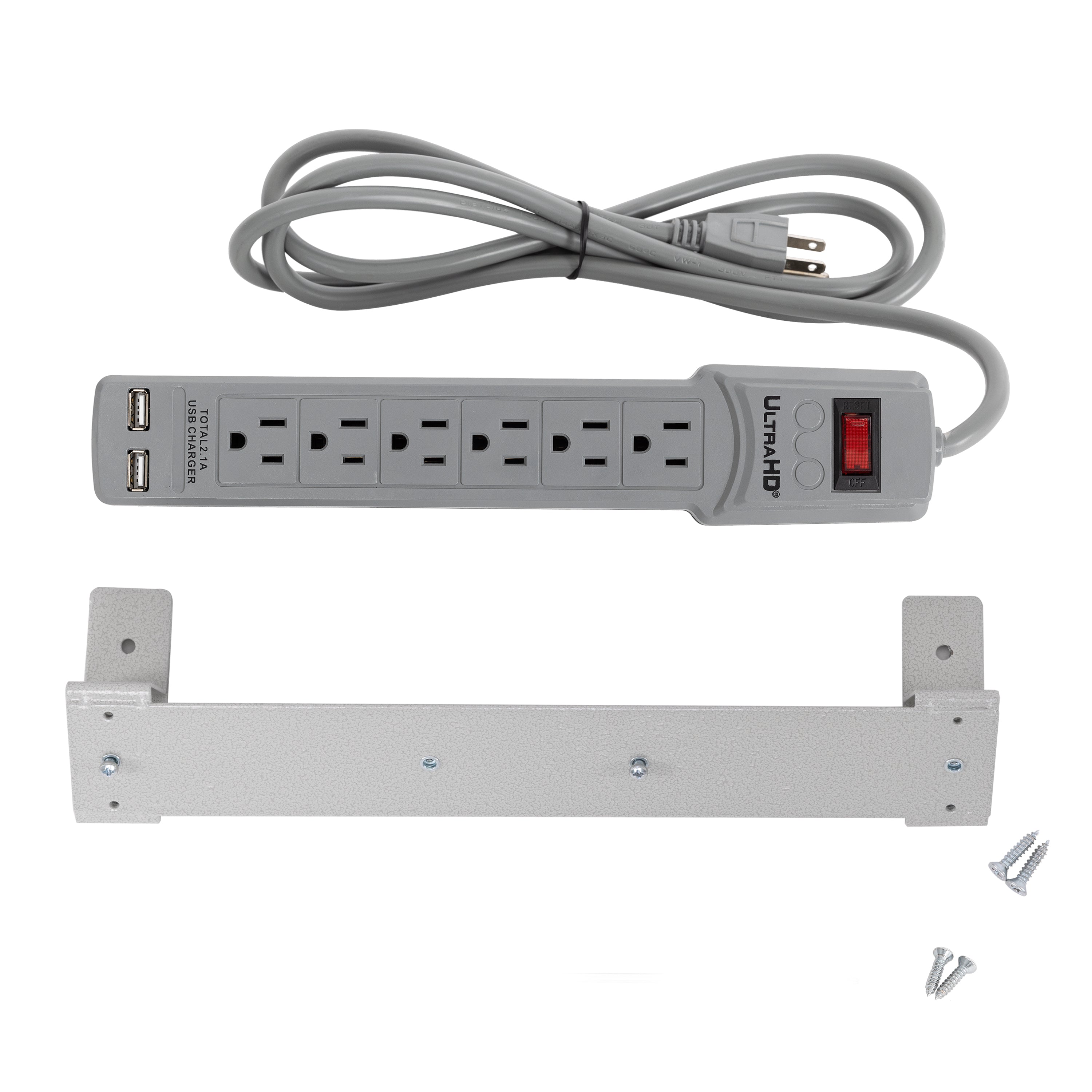 Seville Classics UltraHD Ciabatta 6 Prese 2 USB con Staffa