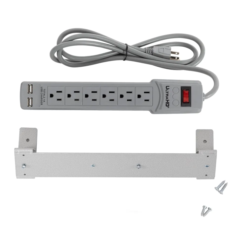 Seville Classics UltraHD Ciabatta 6 Prese 2 USB con Staffa