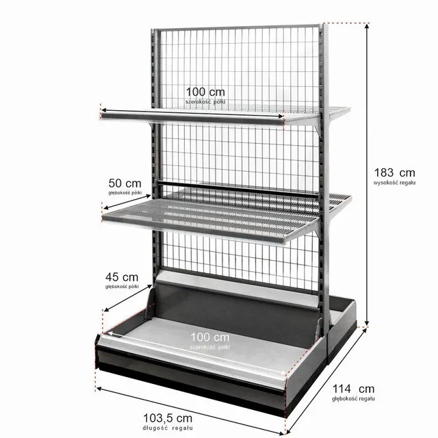 Wire-C scaffale negozio bifacciale 183 cm 4 ripiani