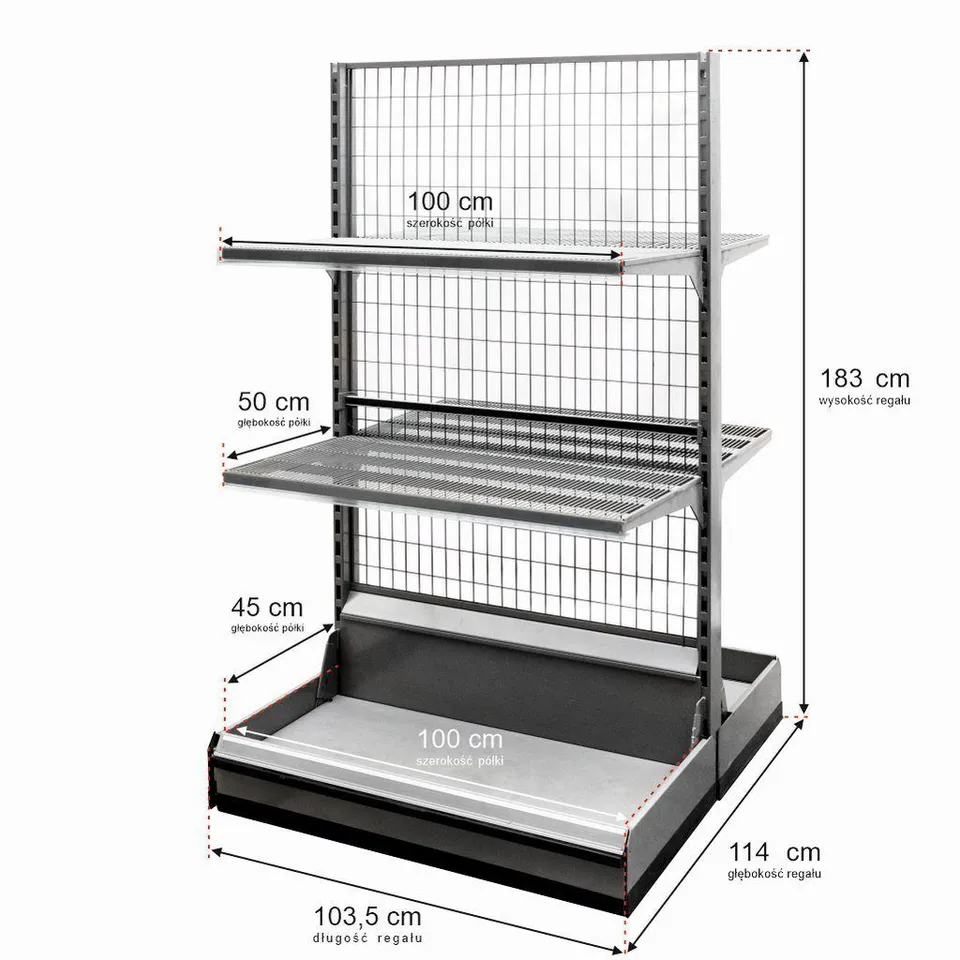 Wire-C scaffale negozio bifacciale 183 cm 4 ripiani