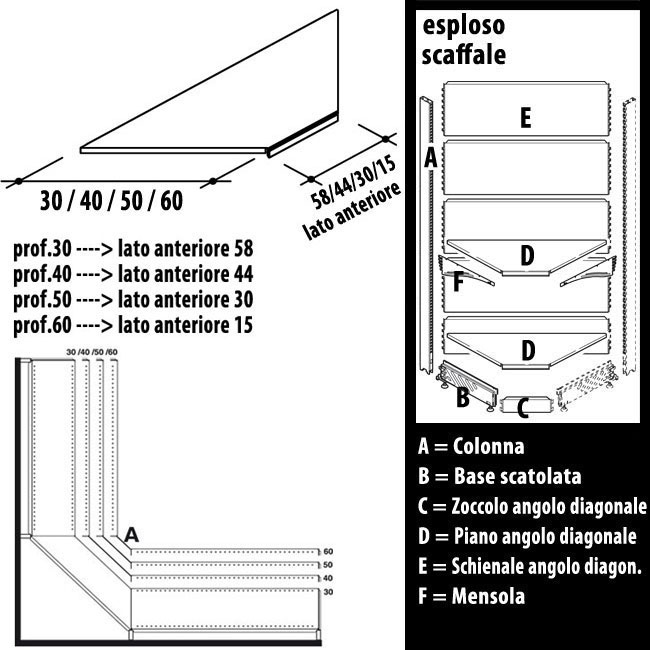 Agosistem Supermarket Piano angolo diagonale bianco RAL9010
