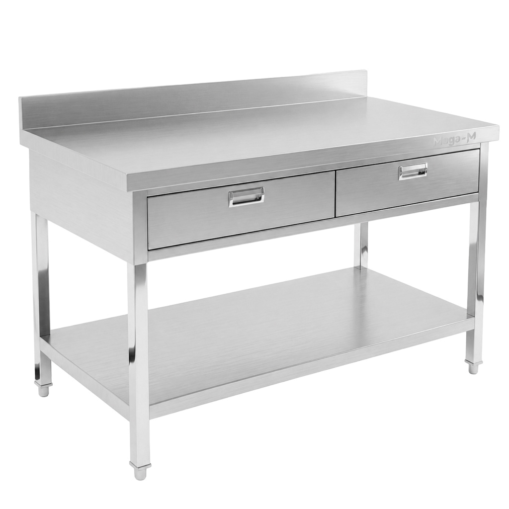 Mega-M X tavolo inox 120x70x85 cm 2 cassetti