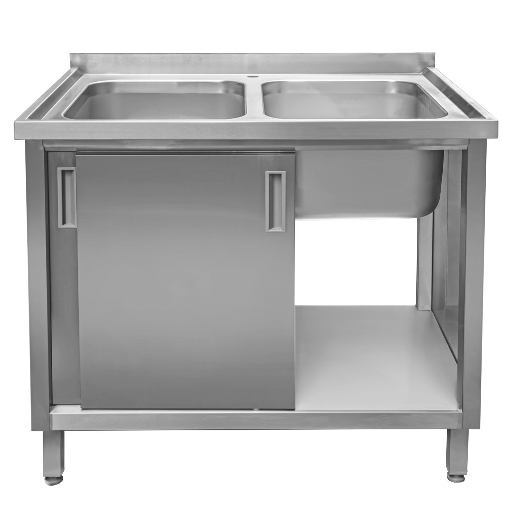 Mega-M 100x70x85 lavello gastronomico 2 vasche inox con armadio