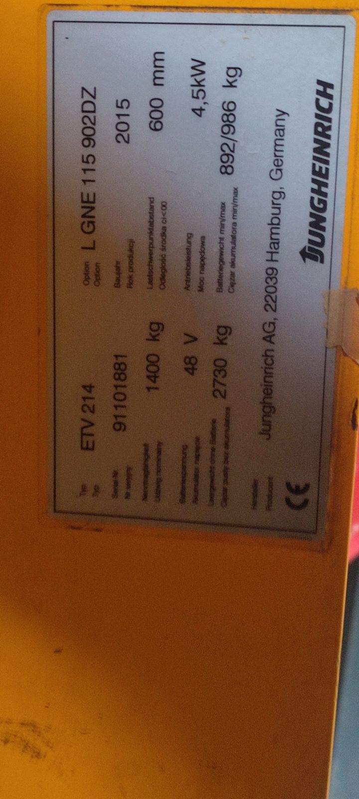 Jungheinrich ETV 214 carrello elevatore elettrico 1400 kg