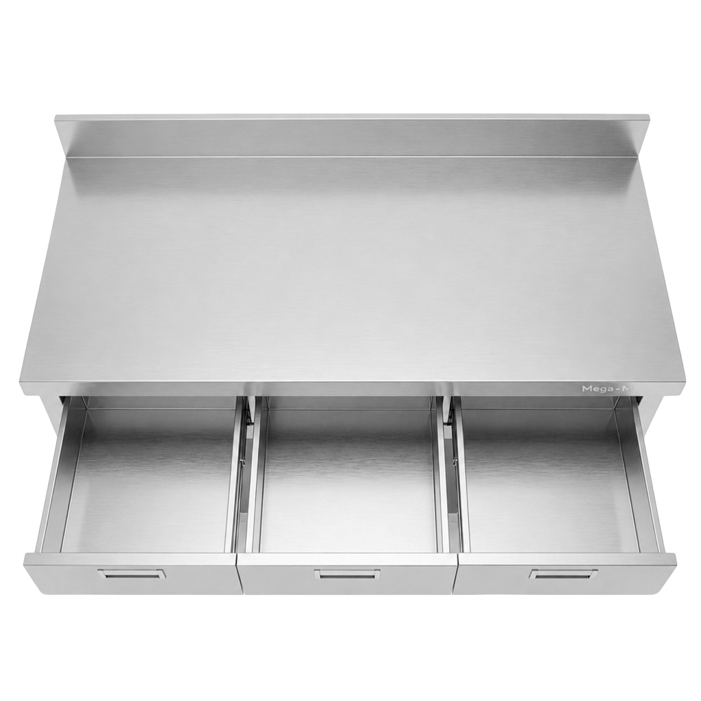 Mega-M X 120x70x85 tavolo inox parete 3 cassetti 1 ripiano