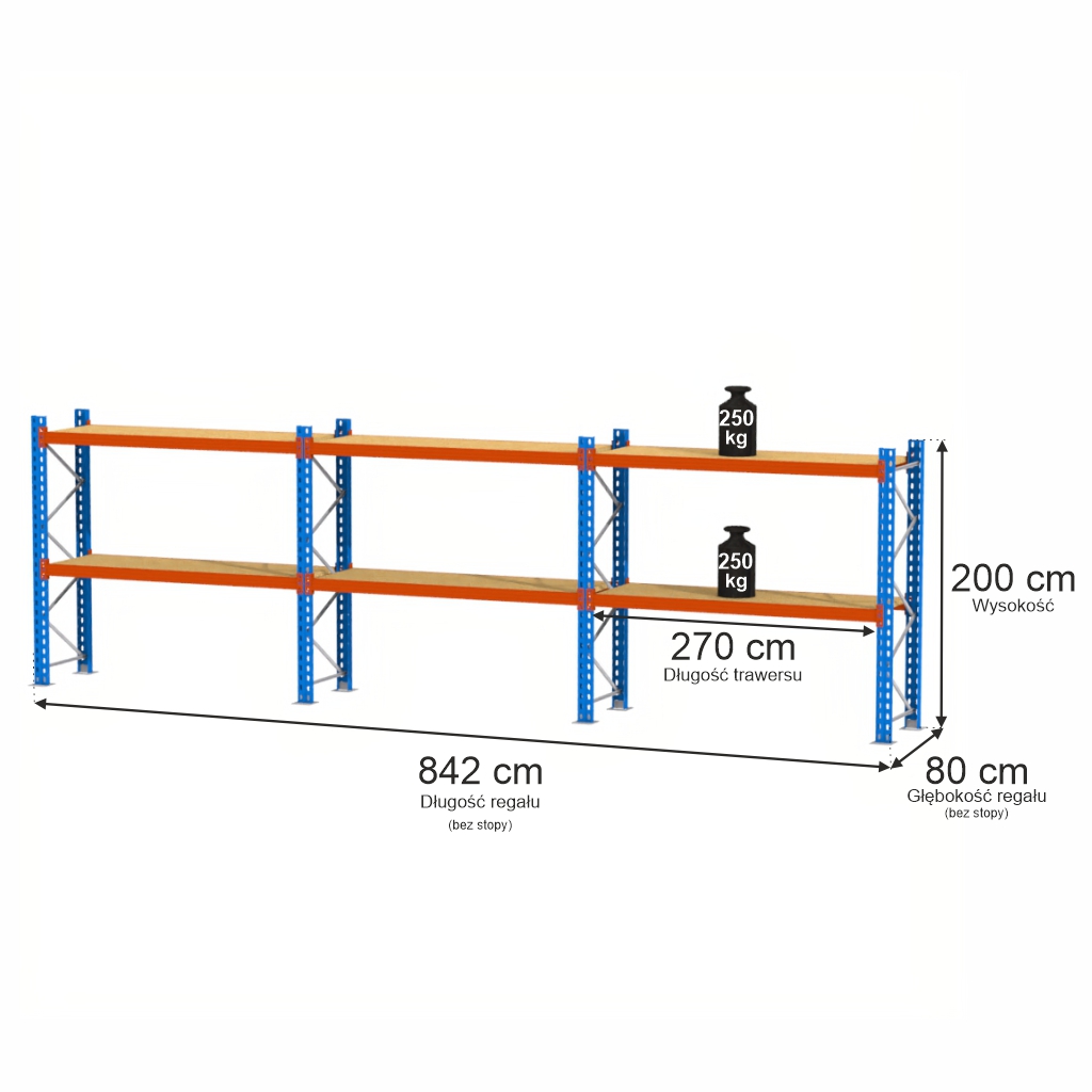 Mega-M XR scaffale magazzino 6 ripiani 842x80x200 250 kg