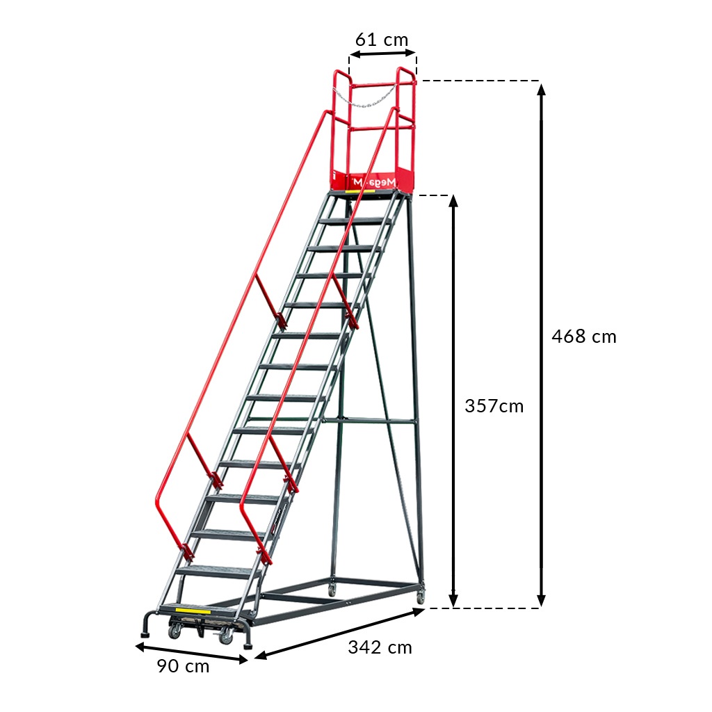 Mega-M H 357 cm scala magazzino mobile 14 gradini con freno