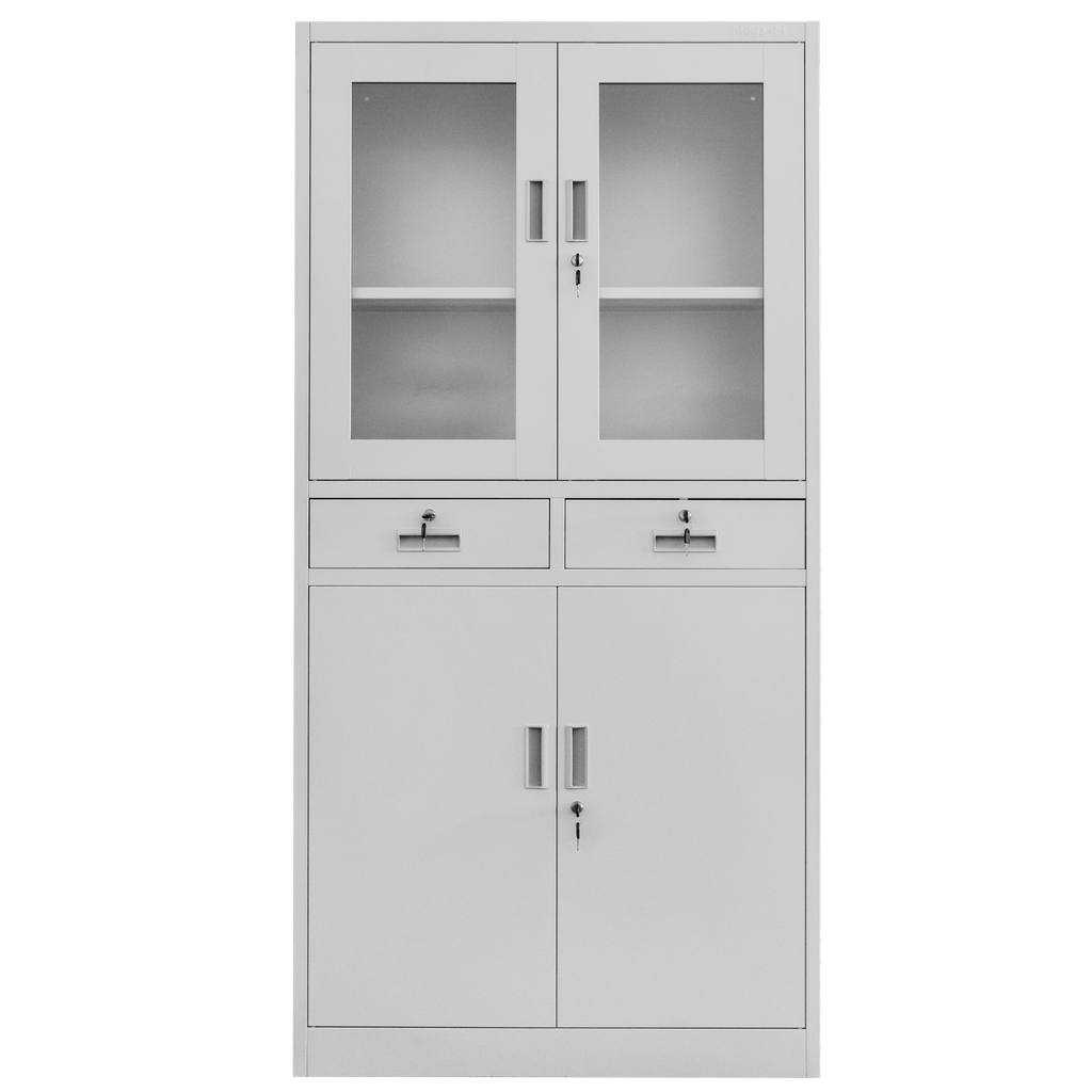 Mega-M Wenus Armadio Ufficio Metallo 90x40x185 cm Grigio Vetro 2 Cassetti