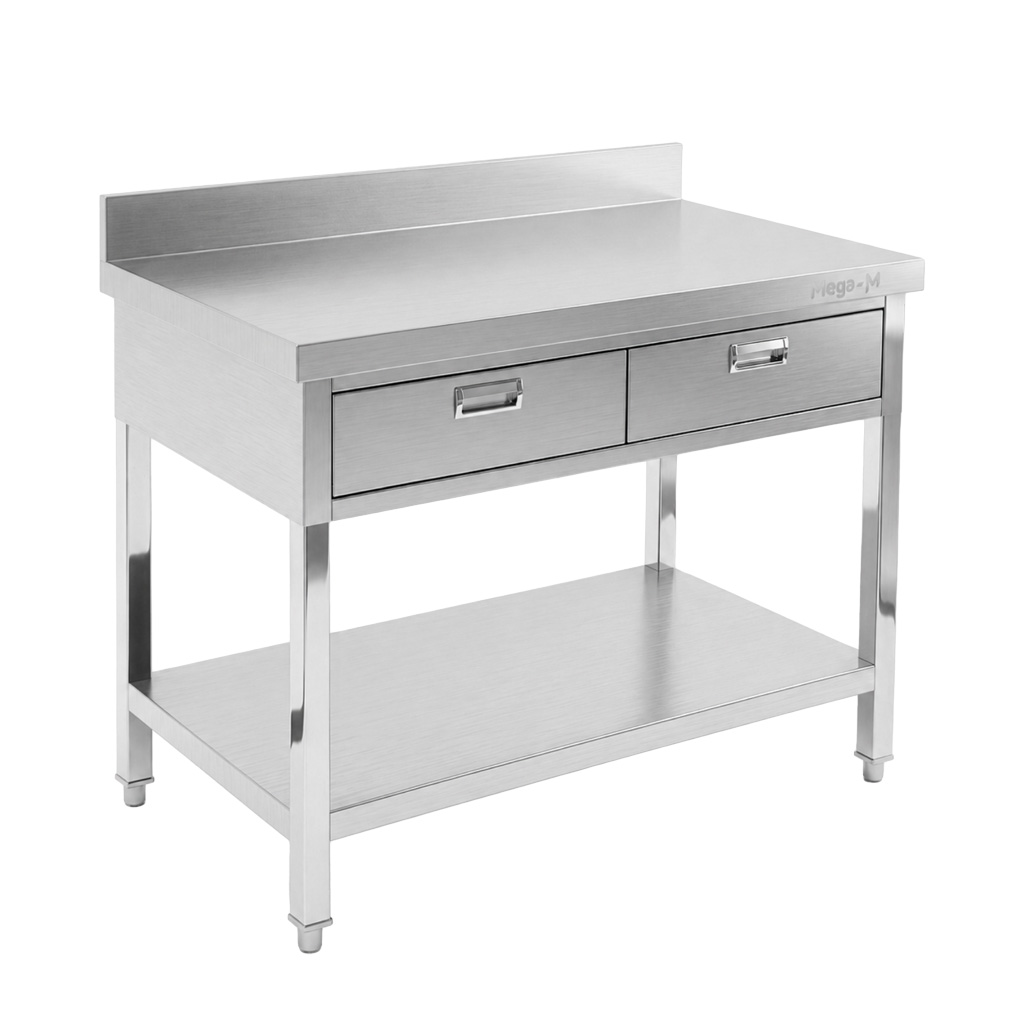 Mega-M X tavolo inox 100x70x85 cm 2 cassetti ripiano