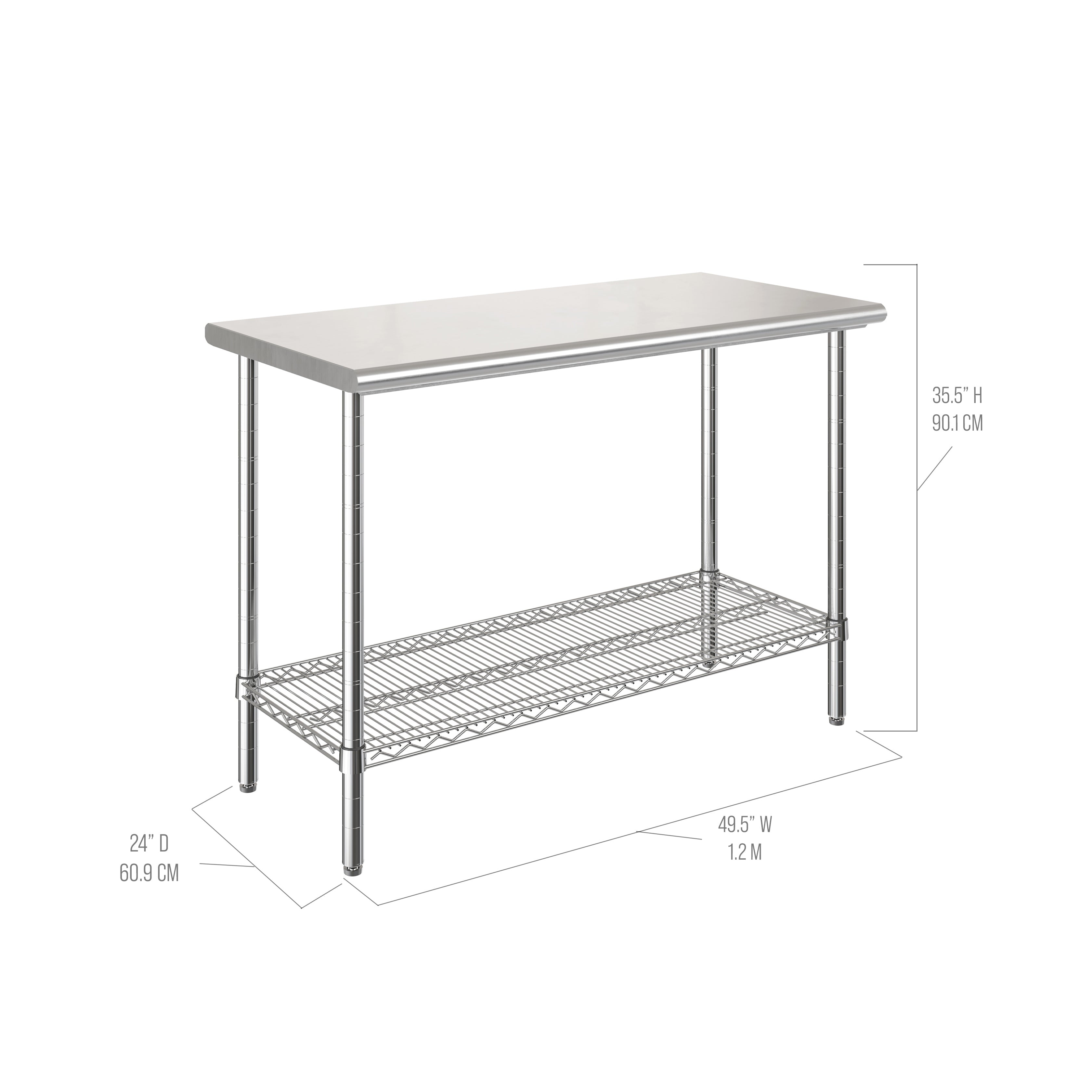 Seville Classics Tavolo lavoro top inox 125 cm portata 453 kg