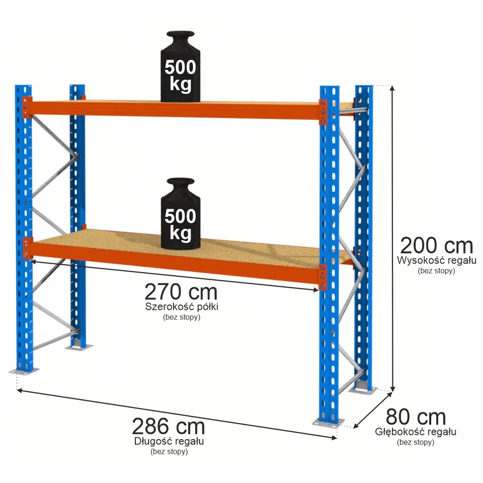 Mega-M XR Scaffale metallo 2 ripiani 270x80 blu-arancione