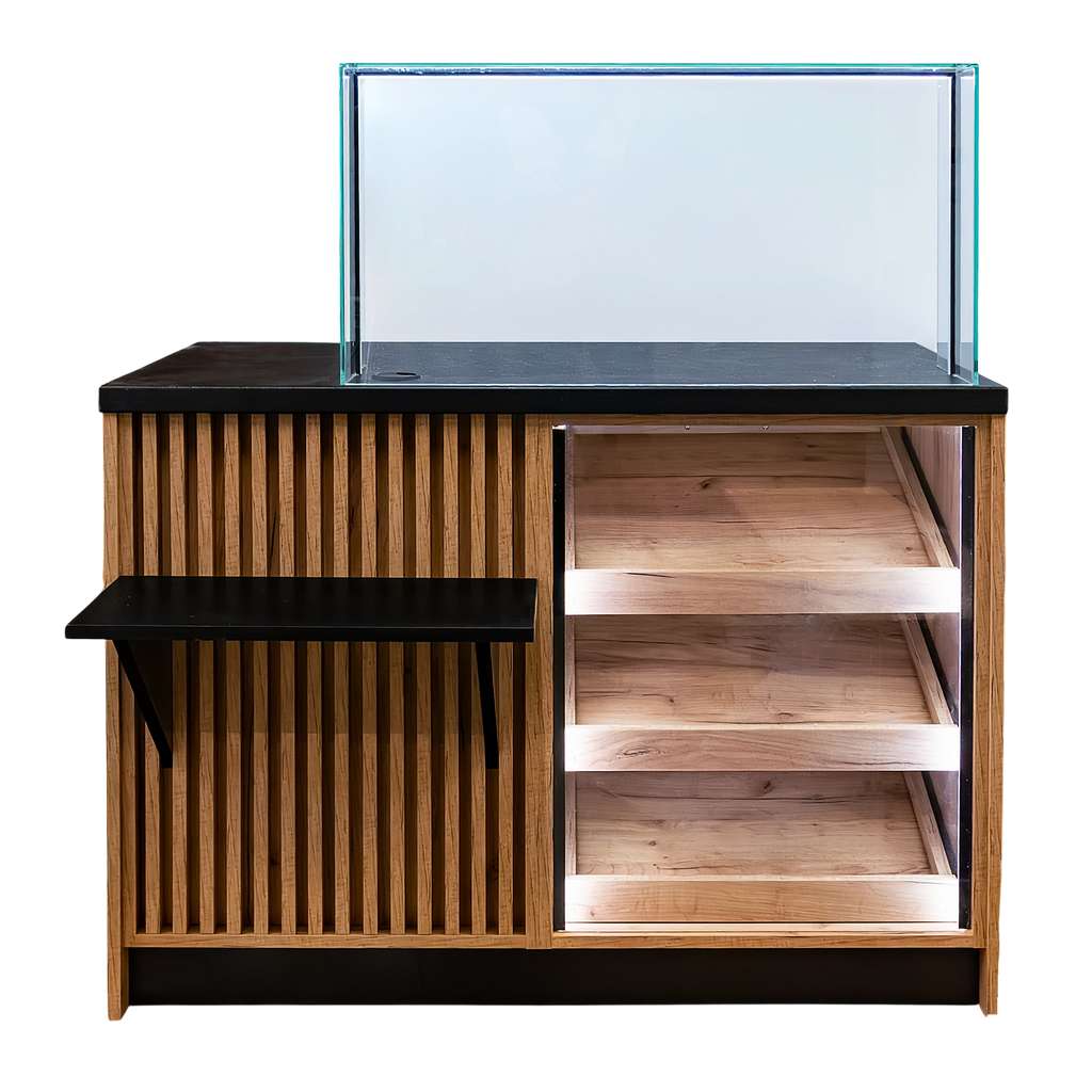 Mega-M banco cassa negozio 120x60x90 cm vetro LED rovere