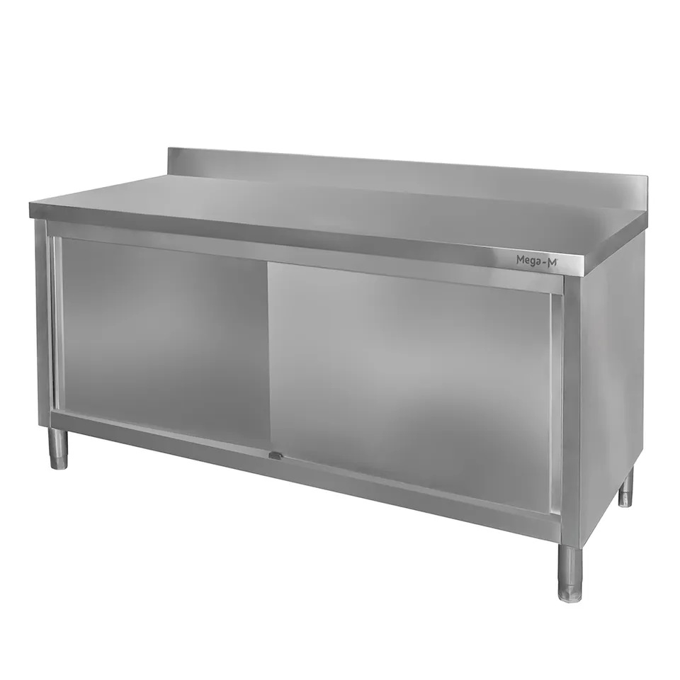 Mega-M tavolo inox a parete 160x60 cm con armadio